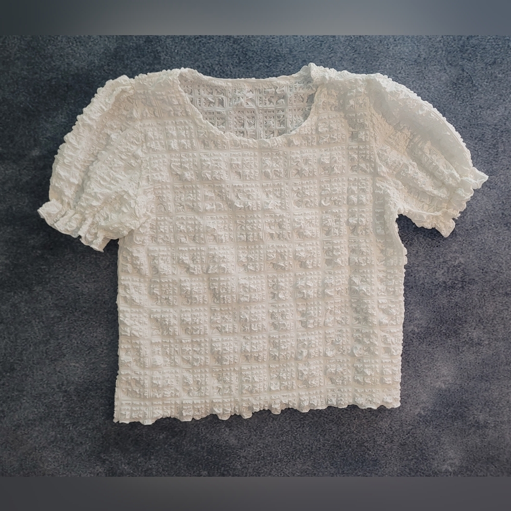 OZ Chic White Short Sleeve Crinkle Top Women's Size Large Top